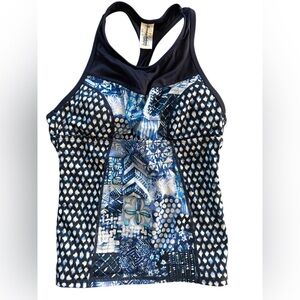 Tommy Bahama XS Island Active Navy and Blue Patterned Swim Top